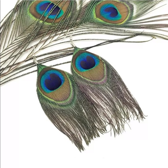 🦚LAST 1! Peacock Statement Earrings 🦚 - Picture 3 of 8